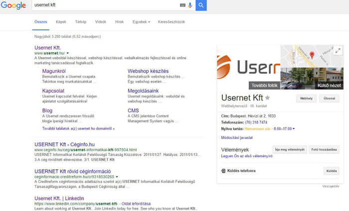 A usernet kft helyezése több éves SEO tevékenységnek köszönhetően
