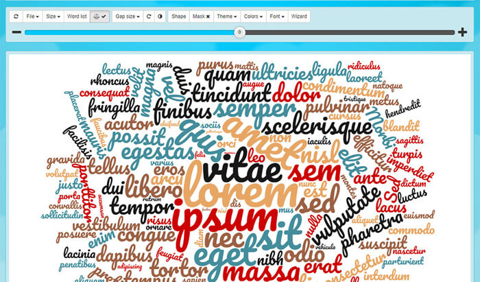 WordClouds szófelhő generátor képernyő