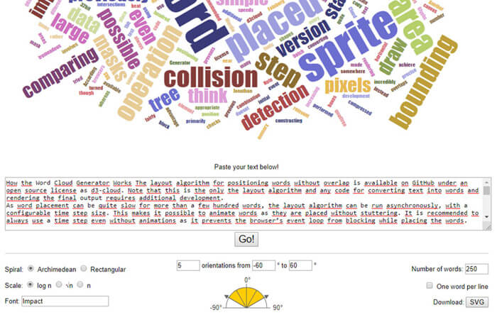 Jason Davies’ word cloud generator screenshot