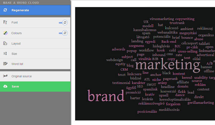 WordItOut képernyőkép a szófelhő készítő programról