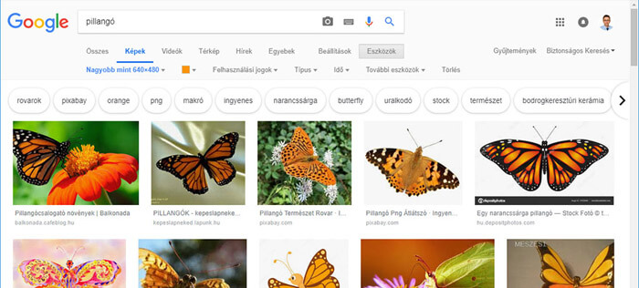 Google keresés kép alapján bővített beállítási lehetőségek