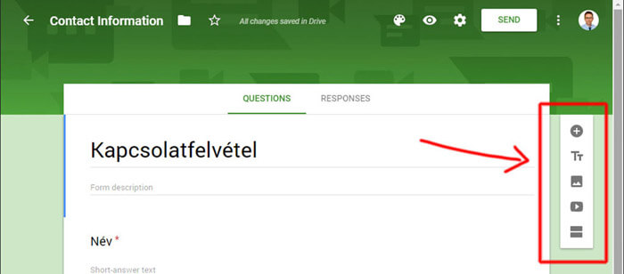 Űrlap mezők szerkesztése a Google Űrlapon