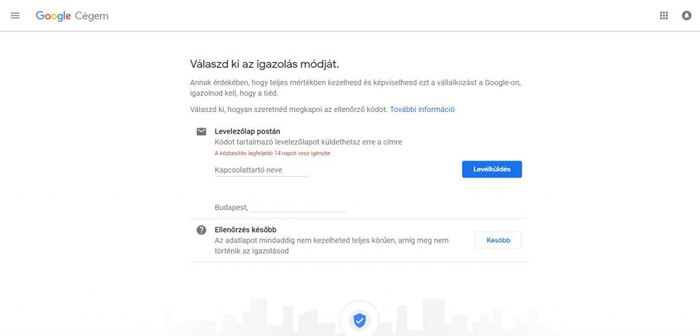 Válaszd ki az igazolás módját a Google Cégem rendszerben