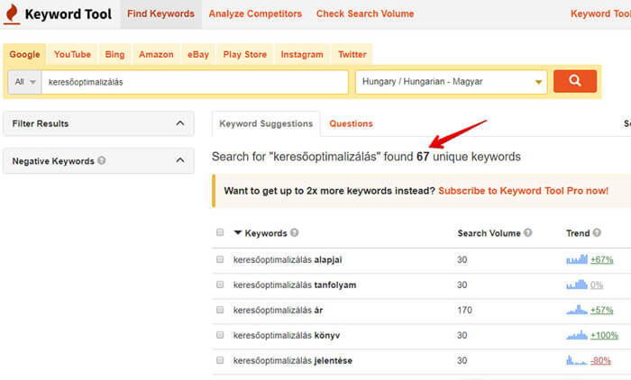 keywordtool.io long tail kifejezések kigyűjtése