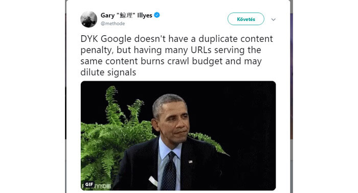 Gary Illyés duplikált tartalom tweet