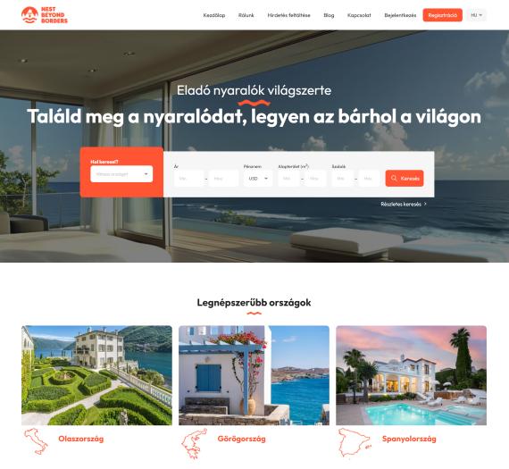 Ingatlanos weboldal nyitólapja