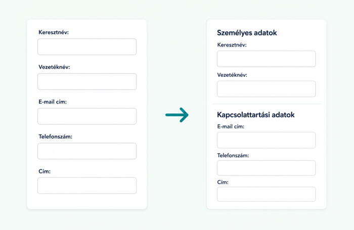 Csoportosítsd vizuálisan a szekciókat az űrlapon
